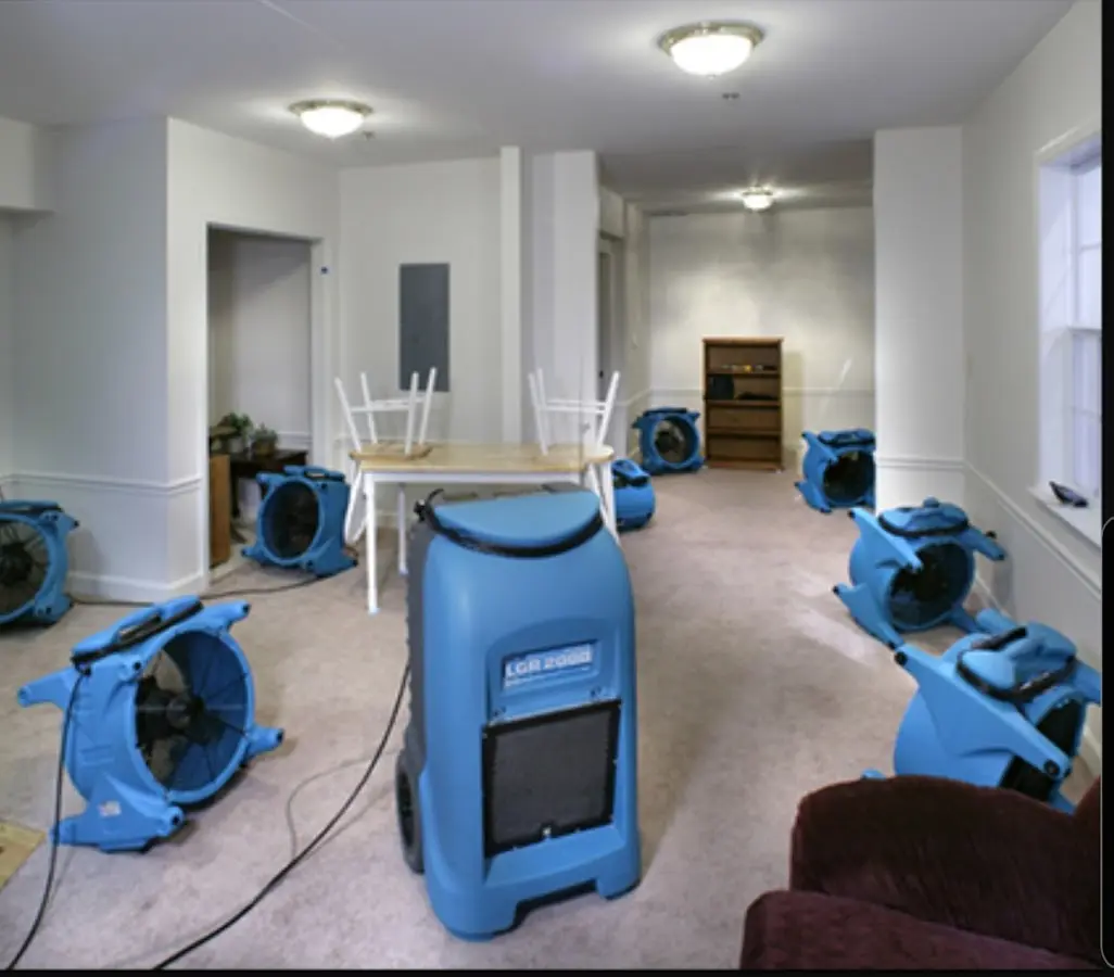 Air movers and dehumidifier setup for Water Damage Restoration in Manasquan
